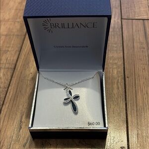 Silver Cross Pendant with Blue Embellishments Necklace